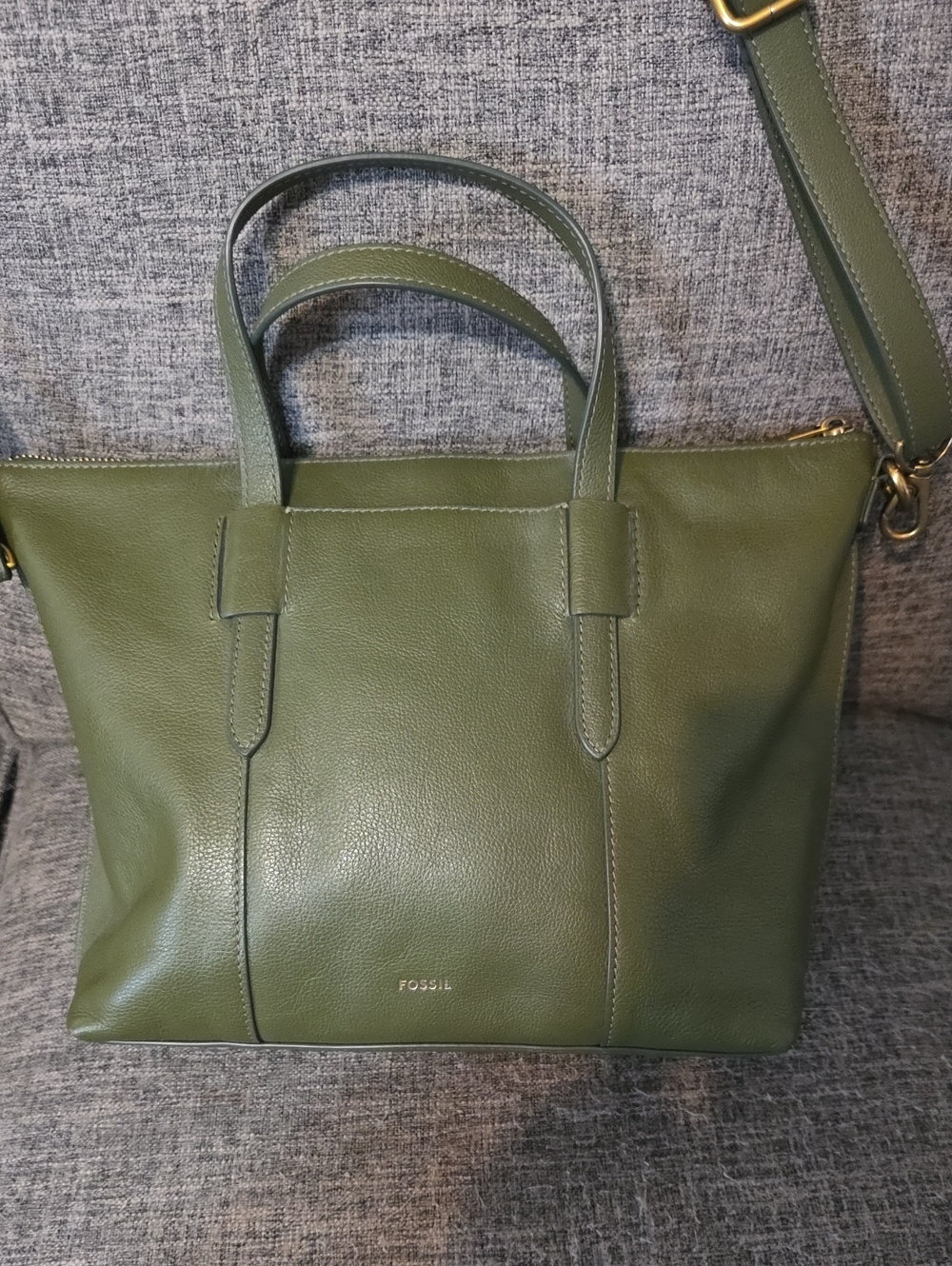 Fossil Olive Green Leather Tote with Removable Strap